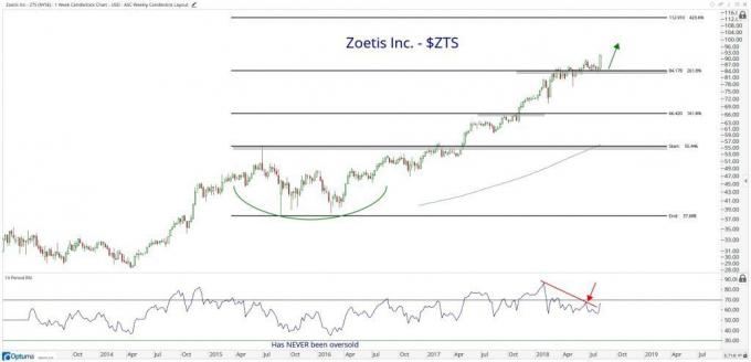 A Zoetis Inc. teljesítményét bemutató technikai táblázat. (ZTS) állomány