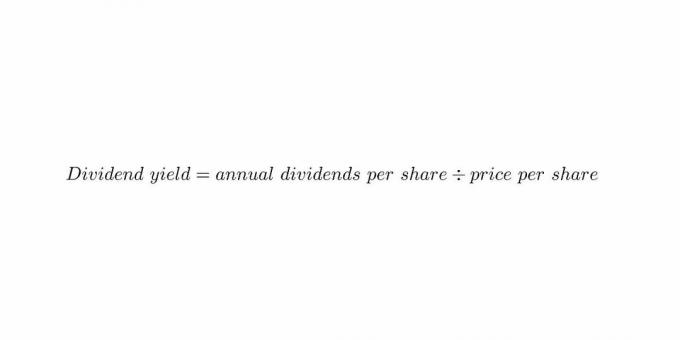 Dividendenrendite = jährliche Dividende pro Aktie geteilt durch den Preis pro Aktie