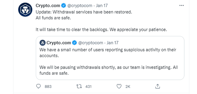 Antwort von Crypto.com auf Hack