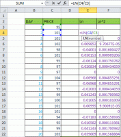 Historiallisen epävakauden laskeminen Excelissä